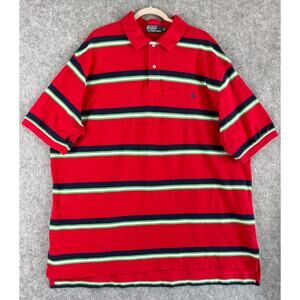 VTG Polo Ralph Lauren Polo Shirt Mens 3XLT Red Striped Mesh Knit Preppy Logo 90s